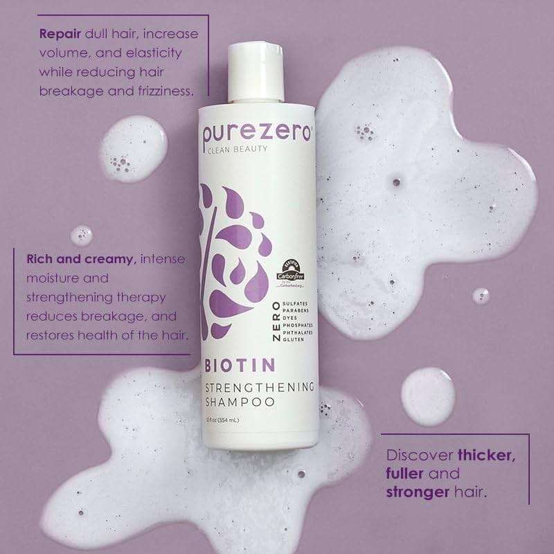 Purezero Biotin Shampoo & Conditioner Set - Anti Thinning Formula - Volumizing, Thicker, Fuller Hair - Zero Sulfates, Parabens, Dyes, Gluten - 100% Vegan & Cruelty Free (12 Fl Oz (Pack of 2)) - Image 3