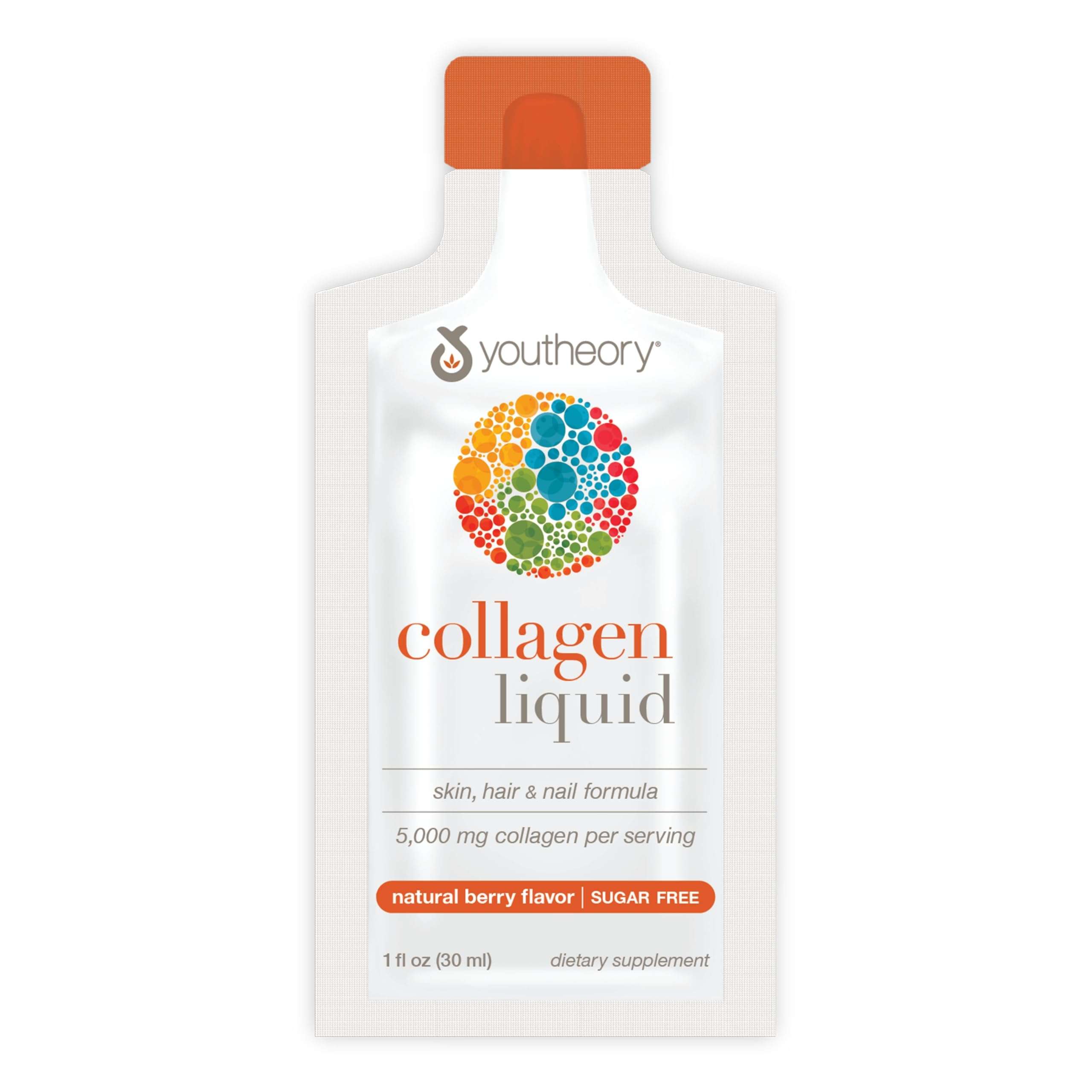 Youtheory Collagen Liquid - 5,000 mg Hydrolyzed Collagen Peptides - Supports Hair, Nail, Joint & Bone Health* - Berry Flavor - 1 oz Single Serve Packet, Pack of 12 - Image 1