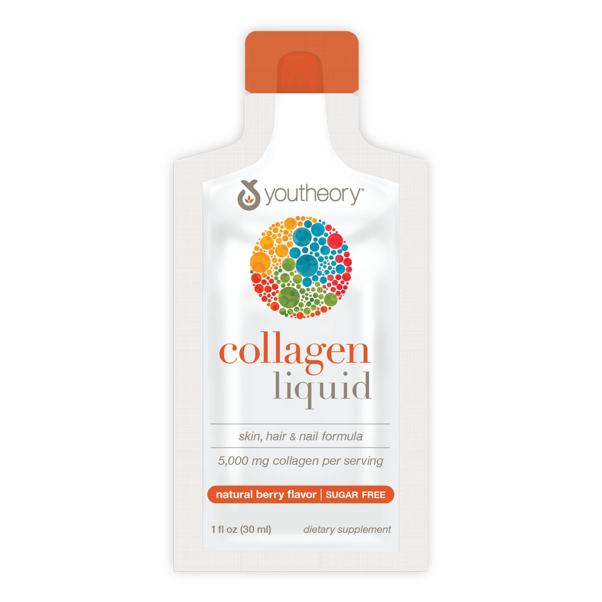 Youtheory Collagen Liquid - 5,000 mg Hydrolyzed Collagen Peptides - Supports Hair, Nail, Joint & Bone Health* - Berry Flavor - 1 oz Single Serve Packet, Pack of 12 - Product Image