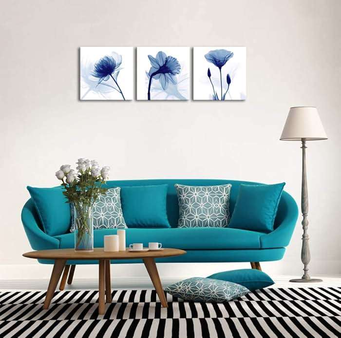 Wieco Art Blue Abstract Flowers 3 Panels Giclee Canvas Prints Wall Art Modern Pictures Artwork for Living Room Bedroom and Home Decorations - Image 2
