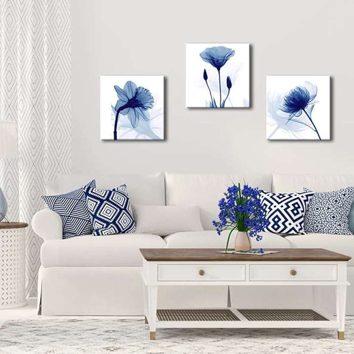 Wieco Art Blue Abstract Flowers 3 Panels Giclee Canvas Prints Wall Art Modern Pictures Artwork for Living Room Bedroom and Home Decorations - Image 3