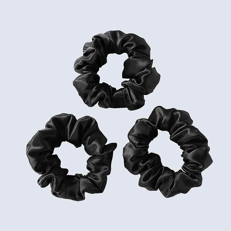 ZIMASILK 100% Mulberry Silk Hair Scrunchies, Best For Women And Girls’ Hair 19 Momme Elastic Hair Bands for Ponytail Holder Gentle And No hurt (3 Pack, Black) - Product Image