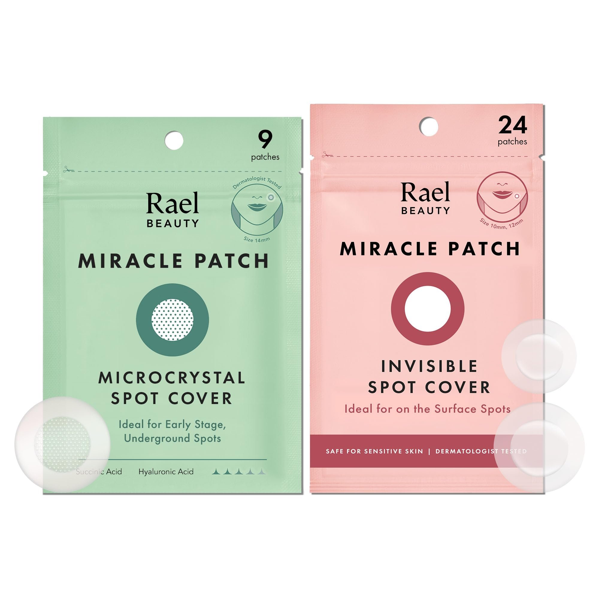 Rael Pimple Patches, Invisible & Microcrystal Spot Cover - Hydrocolloid Acne Patch for Face, Zit and Blemish, Breakouts, Vegan, Korean Skin Care (33 Count) - Product Image