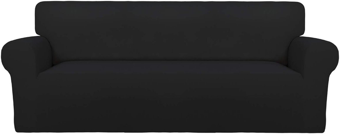 PureFit Super Stretch Sofa Slipcover – Spandex Non Slip Soft Couch Sofa Cover, Washable Furniture Protector with Non Skid Foam and Elastic Bottom for Kids, Pets (Sofa, Black) - Product Image
