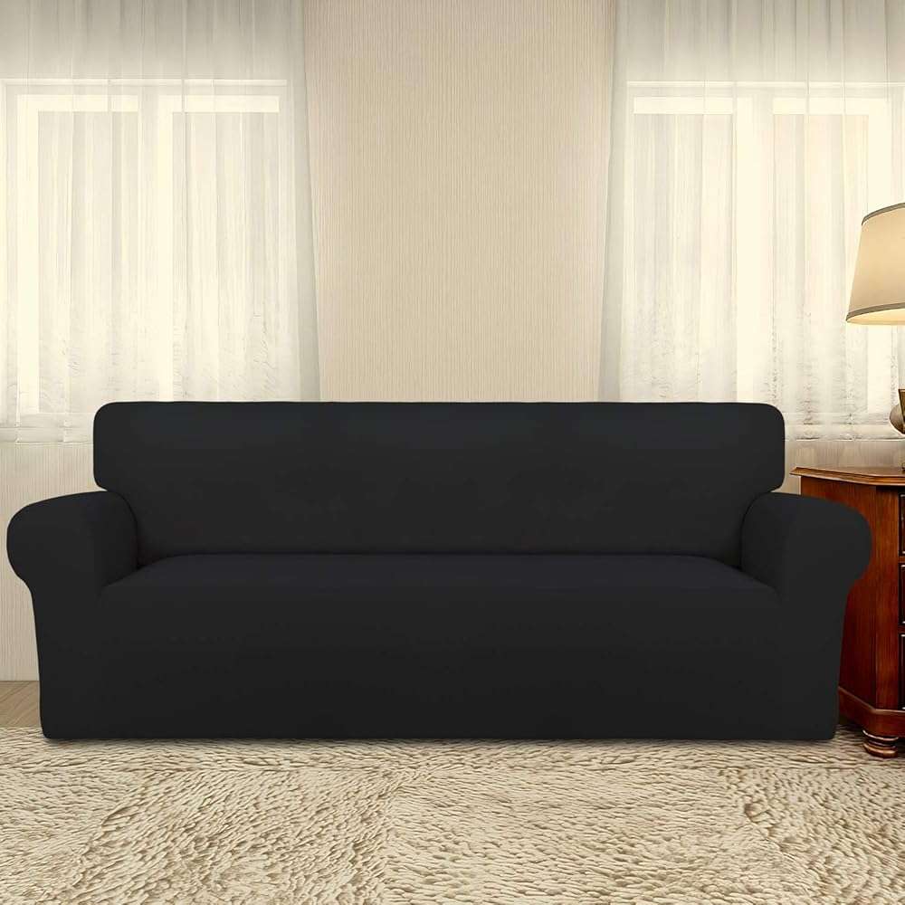 PureFit Super Stretch Sofa Slipcover – Spandex Non Slip Soft Couch Sofa Cover, Washable Furniture Protector with Non Skid Foam and Elastic Bottom for Kids, Pets (Sofa, Black) - Image 2