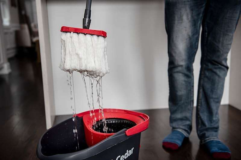 O-Cedar EasyWring Microfiber Spin Mop & Bucket Floor Cleaning System + 2 Extra Refills, Red/Gray - Image 11