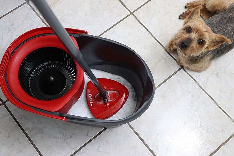 O-Cedar EasyWring Microfiber Spin Mop & Bucket Floor Cleaning System + 2 Extra Refills, Red/Gray - Image 16