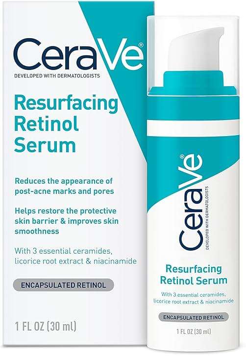 CeraVe Resurfacing Retinol Serum For Post Acne Marks, Formulated With Licorice Root Extract & Niacinamide, Brightening Serum & Pore Minimizer For Face, Post Acne Skin Barrier Repair, Non-Comedogenic - Image 1