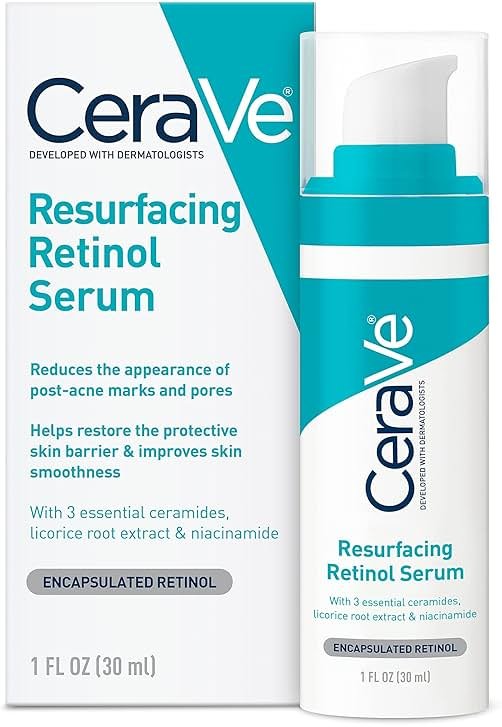 CeraVe Resurfacing Retinol Serum For Post Acne Marks, Formulated With Licorice Root Extract & Niacinamide, Brightening Serum & Pore Minimizer For Face, Post Acne Skin Barrier Repair, Non-Comedogenic - Product Image