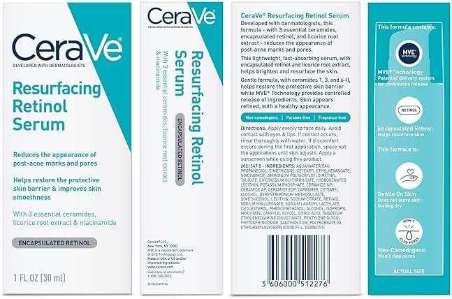 CeraVe Resurfacing Retinol Serum For Post Acne Marks, Formulated With Licorice Root Extract & Niacinamide, Brightening Serum & Pore Minimizer For Face, Post Acne Skin Barrier Repair, Non-Comedogenic - Image 8