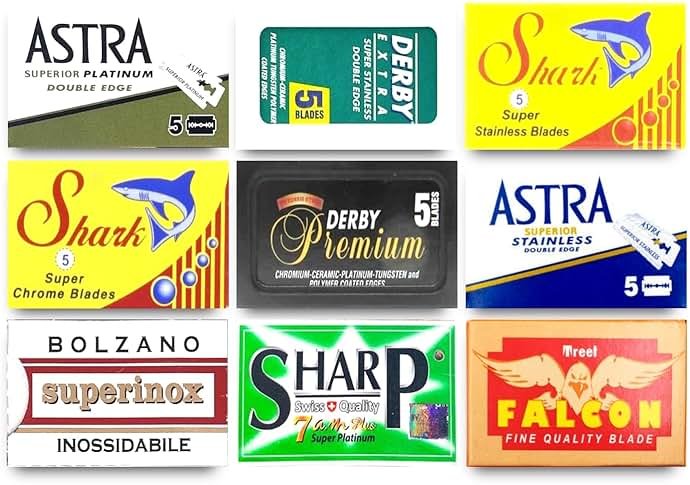 Razor Blades Club Astra-Derby-Shark-Permasharp-Bolzano-Treet 50 Quality Double Edge Razor Blades Sampler (9 different brands) - Product Image