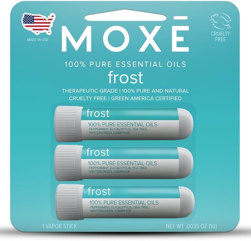 MOXE Frost - Energizing Aromatherapy Nasal Inhaler - Alleviate Headaches, Boost Focus & Energy - Cooling Sinus Blaster - Includes Peppermint, Eucalyptus, & Wintergreen Essential Oils - USA (3-Pack) - Product Image