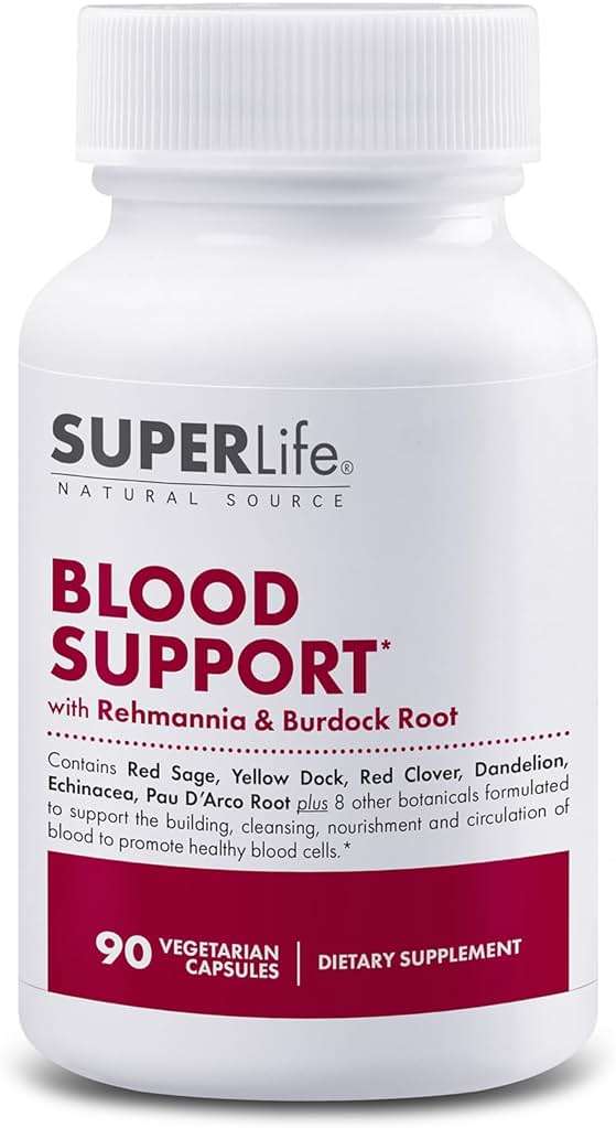 Blood Support - with Rehmannia, Dandelion, Red Clover, Burdock Yellow Dock, Echinacea & Pau D'Arco | Promotes Building, Cleansing, Nourishment & Circulation of Blood | Supplement - 90 Capsules - Image 1