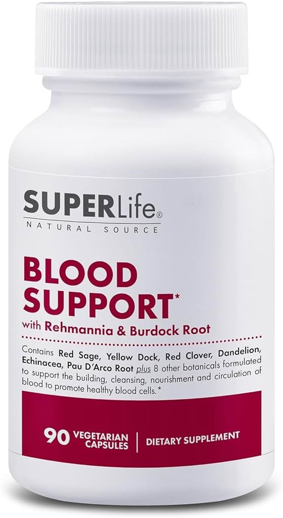 Blood Support - with Rehmannia, Dandelion, Red Clover, Burdock Yellow Dock, Echinacea & Pau D'Arco | Promotes Building, Cleansing, Nourishment & Circulation of Blood | Supplement - 90 Capsules - Product Image