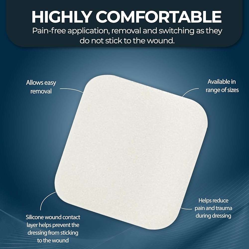 MED PRIDE Foam Dressings for Wounds 4x4in Sterile Non-Adhesive Pads Highly Absorbent Waterproof Medical Foam Padding (10 Count (Pack of 1)) - Image 3