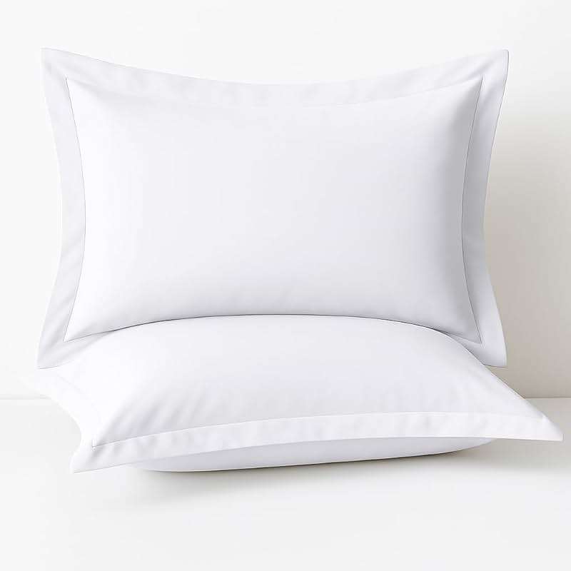 Cotton Metrics Linen 2 Pack Pillow Shams Standard Size 20x26 – 600 Thread Count 100% Organic Cotton White Pillow Covers with 2 Inch Flange, Soft & Smooth Premium Hotel-Quality Pillowcases Set of 2 - Image 1