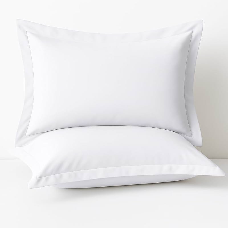 Cotton Metrics Linen 2 Pack Pillow Shams Standard Size 20x26 – 600 Thread Count 100% Organic Cotton White Pillow Covers with 2 Inch Flange, Soft & Smooth Premium Hotel-Quality Pillowcases Set of 2 - Product Image