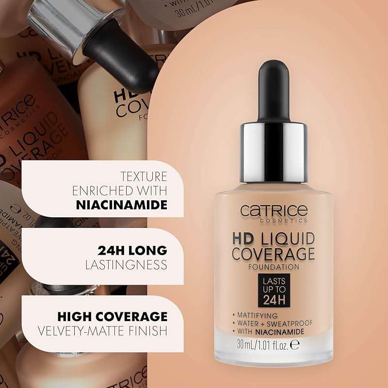 Catrice | HD Liquid Coverage Foundation | 24H Wear, Matte Finish, High Coverage, Waterproof Formula with Niacinamide | Vegan & Cruelty Free (034 | Medium Beige) - Image 3