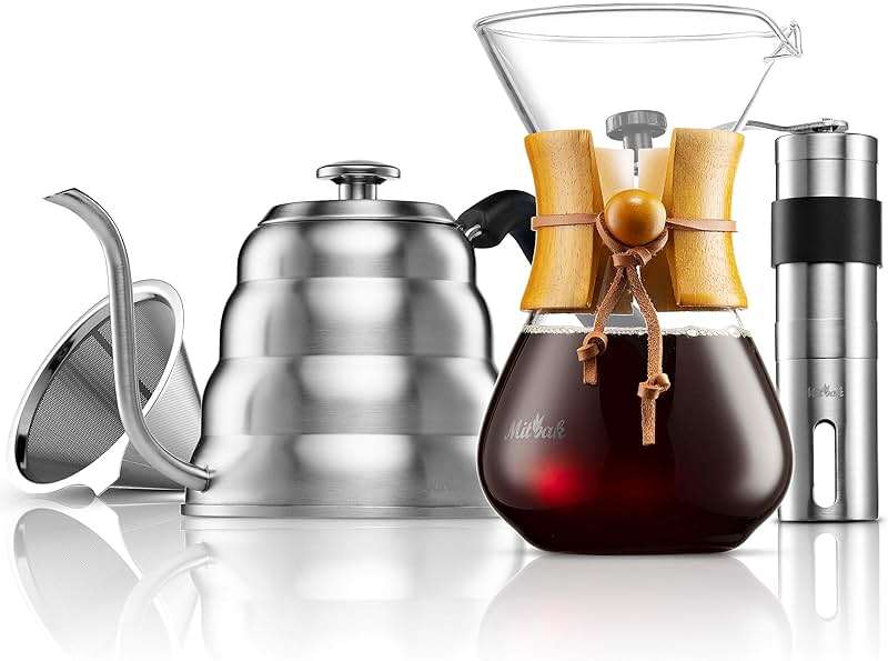 MITBAK Pour Over Coffee Maker Set | Kit Includes 40 OZ Gooseneck Kettle with Thermometer, Coffee Mill Grinder & 20 OZ Coffee Dripper Brewer | Great Replacement for Coffee Machines - Image 1