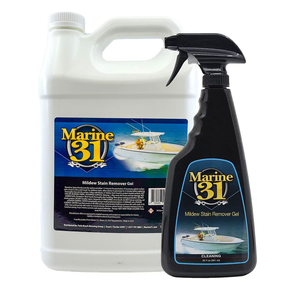 Marine 31 Mildew Stain Remover & Cleaner Gel Combo - Marine & Boat, Home & Patio, Bathroom & Shower Cleaner (20oz. Spray Bottle & 128oz. Gallon Bundle) - Product Image