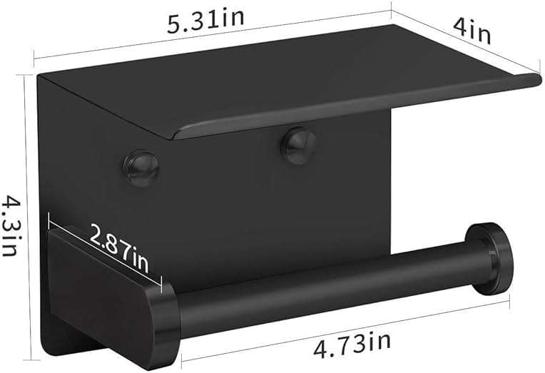VAEHOLD Self Adhesive Toilet Paper Holder with Phone Shelf Stainless Steel Wall Mounted Toilet Paper Roll Holder - Rustproof and Bathroom Washroom Tissue Roll Holder with Shelf - Black - Image 3