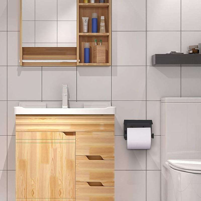 VAEHOLD Self Adhesive Toilet Paper Holder with Phone Shelf Stainless Steel Wall Mounted Toilet Paper Roll Holder - Rustproof and Bathroom Washroom Tissue Roll Holder with Shelf - Black - Image 6