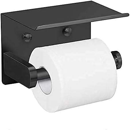 VAEHOLD Self Adhesive Toilet Paper Holder with Phone Shelf Stainless Steel Wall Mounted Toilet Paper Roll Holder - Rustproof and Bathroom Washroom Tissue Roll Holder with Shelf - Black - Image 7