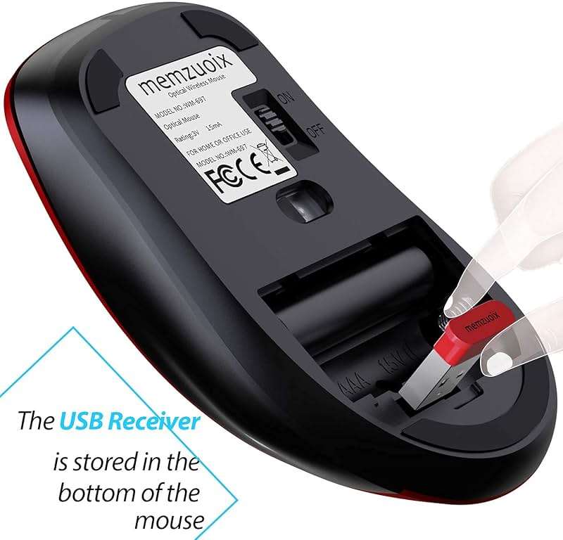 memzuoix 2.4G Wireless Mouse, 1400 DPI Mobile Optical Cordless Mouse with USB Receiver, Portable Computer Mice for Laptop, PC, Desktop, MacBook, 5 Buttons, Red - Image 5