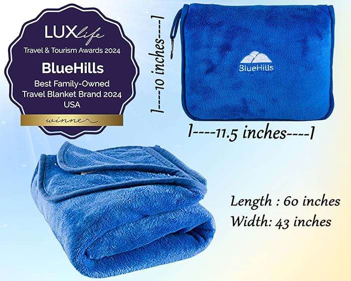 BlueHills 2-Pack Premium Soft Travel Blanket Pillow Airplane Blanket in Soft Bag Pillowcase with Hand Luggage Belt and Backpack Clip, Compact Pack Large Blankets for Any Travel Royal Blue T015 - Image 3