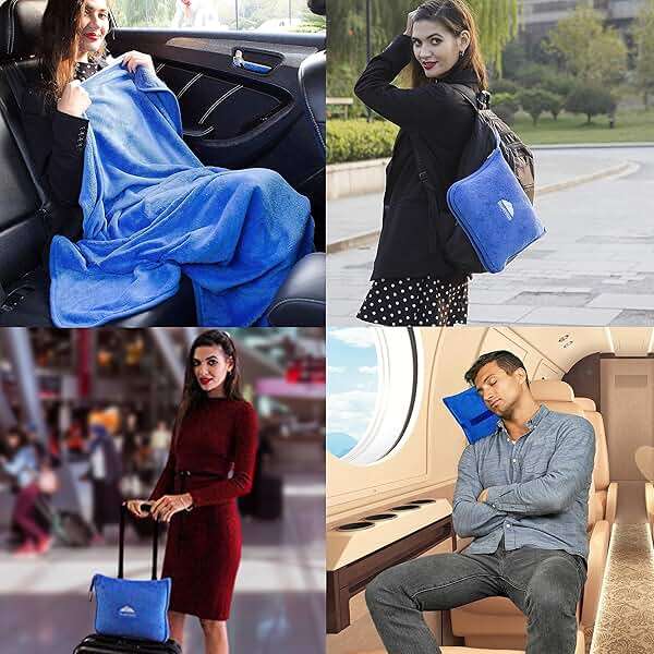 BlueHills 2-Pack Premium Soft Travel Blanket Pillow Airplane Blanket in Soft Bag Pillowcase with Hand Luggage Belt and Backpack Clip, Compact Pack Large Blankets for Any Travel Royal Blue T015 - Image 5