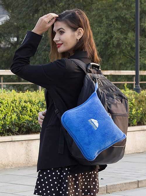 BlueHills 2-Pack Premium Soft Travel Blanket Pillow Airplane Blanket in Soft Bag Pillowcase with Hand Luggage Belt and Backpack Clip, Compact Pack Large Blankets for Any Travel Royal Blue T015 - Image 8