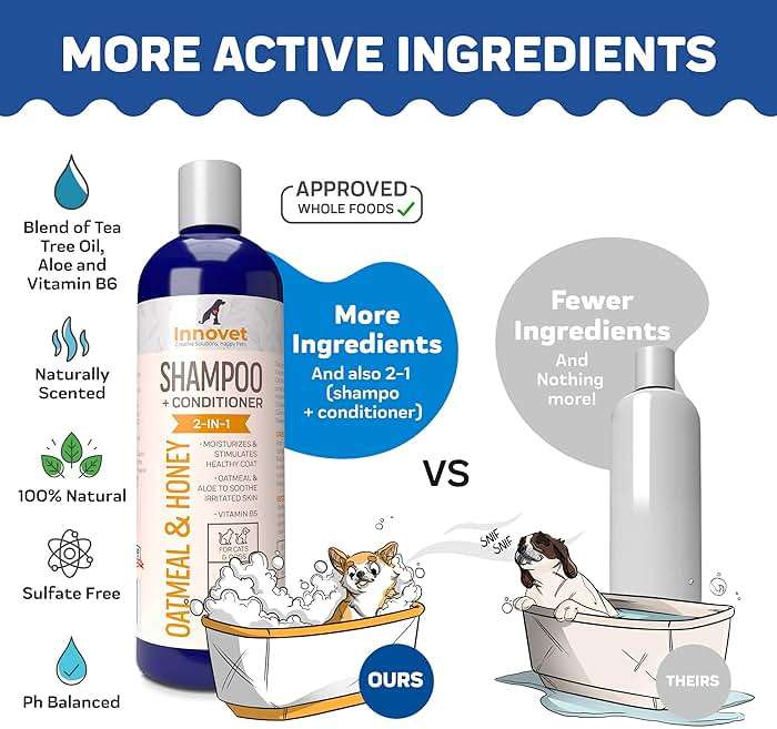 Innovet Pet Products All Natural Oatmeal & Honey Shampoo + Conditioner for Dogs Cats & Small Pets - 16 Oz - No Tear Shampoo for Allergies, Sensitive, Dry Itchy Skin Relief | Made in USA - Image 4