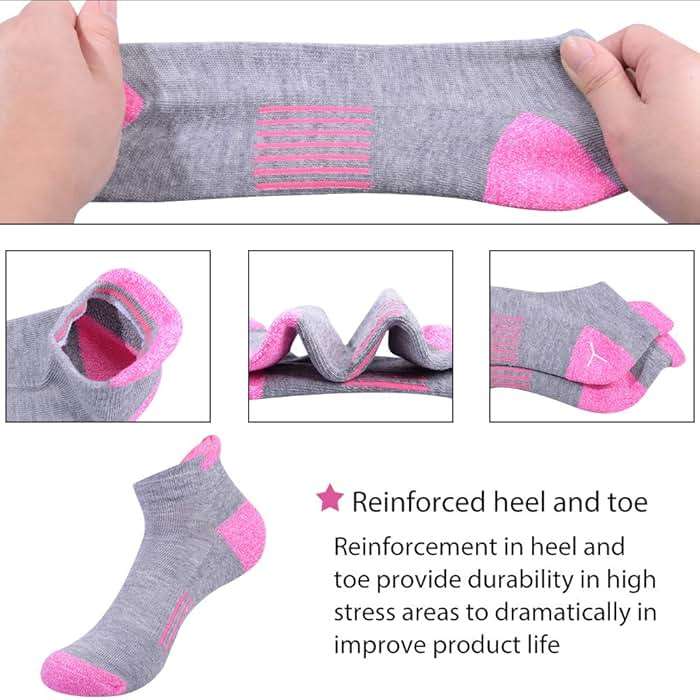 JOYNÉE Womens Ankle Athletic Low Cut Tab Socks Cushioned Running Sports 6 Pack - Image 3