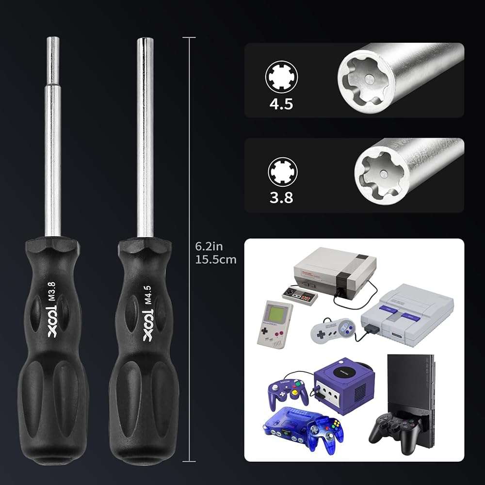 XOOL 17-in-1 Gamebit & Tri-Wing Screwdriver Repair Tool Kit, Compatible with Nintendo Switch & Joy-Con, Game Boy, NES SNES, Wii DS GBA, 3.8mm & 4.5mm Gamebit, for Xbox & PlayStation Consoles - Image 4