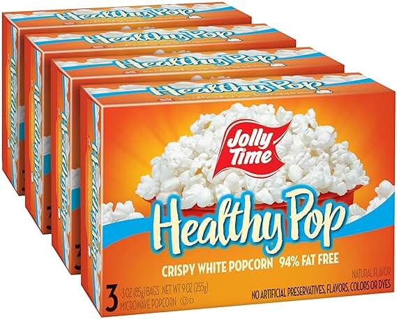 Jolly Time Healthy Pop Microwave Popcorn, Low Fat Gluten Free Non-GMO, 3oz Sharing Bag, 3 Bags Per Carton (Healthy Pop - Crispy N' White, 3 Ounce (Pack of 12)) - Product Image