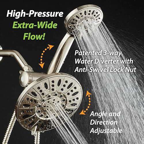 AquaDance 7" Premium High Pressure 3-Way Rainfall Combo with Stainless Steel Hose – Enjoy Luxurious 6-setting Rain Shower Head and Hand Held Shower Separately or Together – Brushed Nickel Finish - Image 4