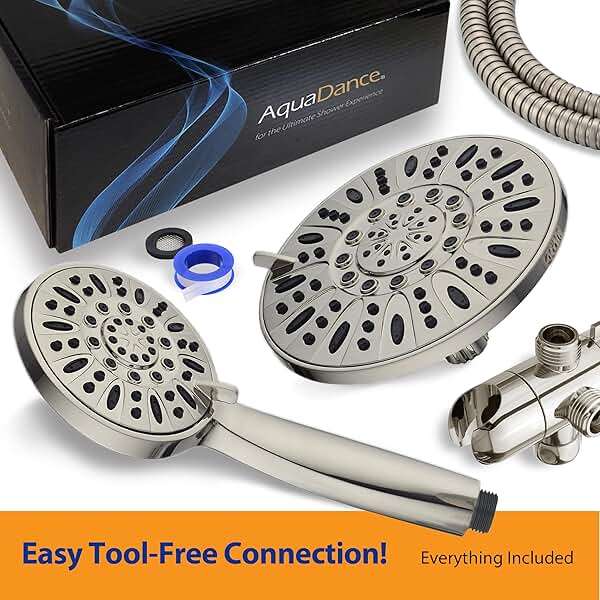 AquaDance 7" Premium High Pressure 3-Way Rainfall Combo with Stainless Steel Hose – Enjoy Luxurious 6-setting Rain Shower Head and Hand Held Shower Separately or Together – Brushed Nickel Finish - Image 6