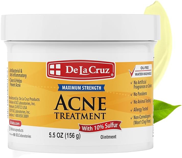 De La Cruz Sulfur Ointment - Cystic Acne Treatment for Face and Body - Daily 10 Min Spot Treatment Mask - Safe and Effective Game Changing Hormonal Acne Treatment that Clears Up Pimples 5.5 OZ. - Product Image