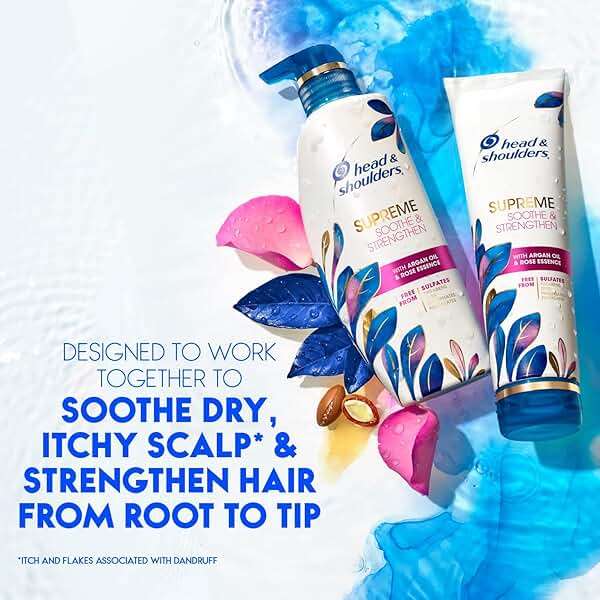 Head & Shoulders Supreme Anti-Dandruff Shampoo and Conditioner Set, 1% Pyrithione Zinc, Sulfate-Free, Argan Oil and Rose Essence, for Dry Scalp and Dandruff, 21.2 fl oz - Image 4
