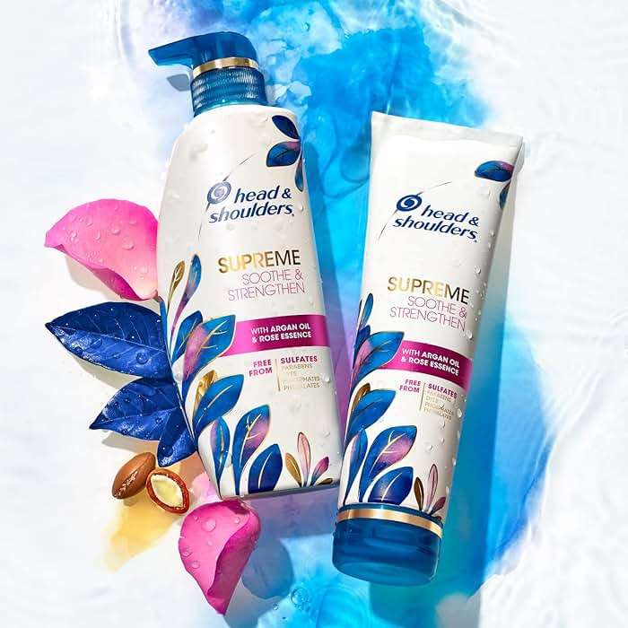 Head & Shoulders Supreme Anti-Dandruff Shampoo and Conditioner Set, 1% Pyrithione Zinc, Sulfate-Free, Argan Oil and Rose Essence, for Dry Scalp and Dandruff, 21.2 fl oz - Image 7