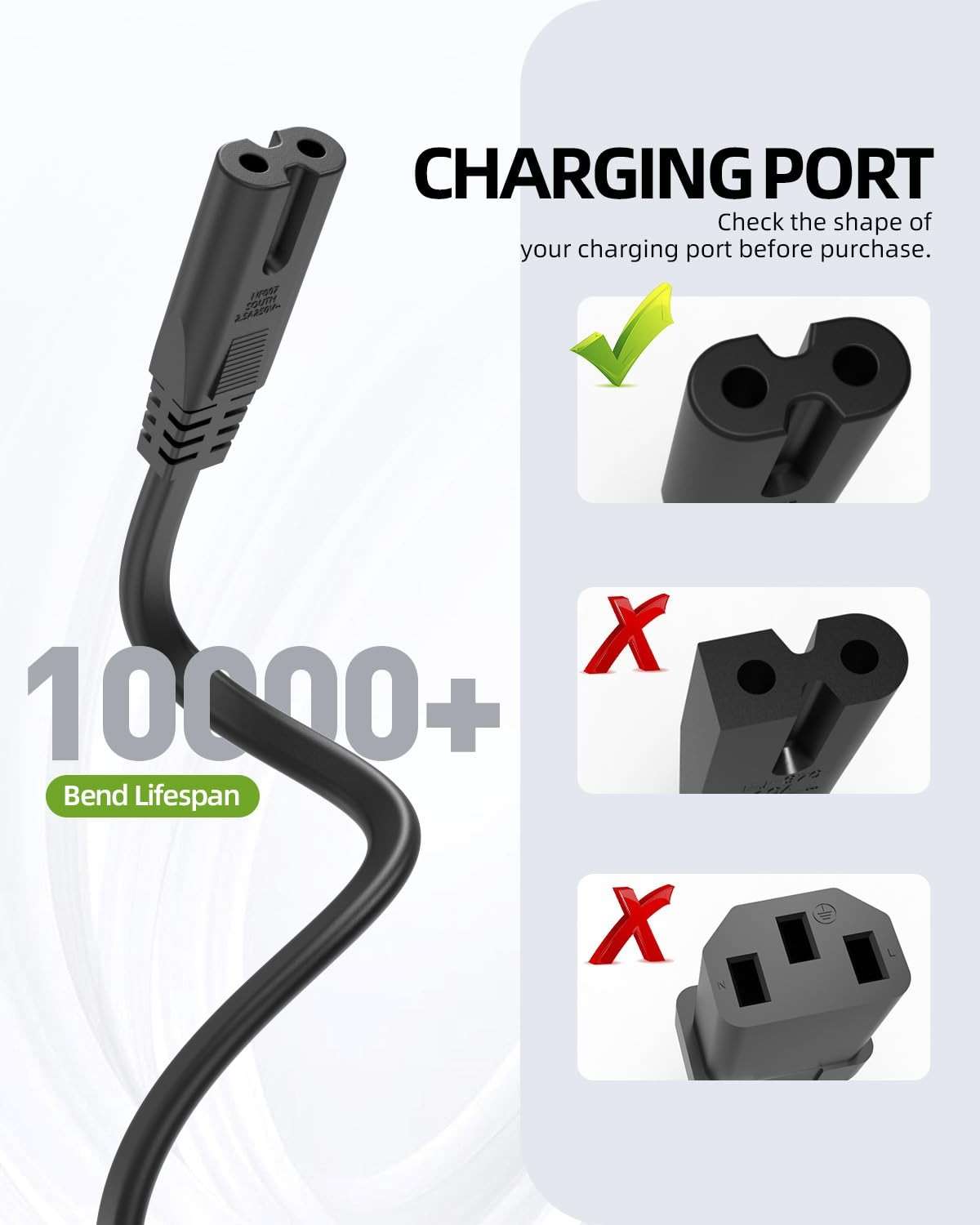 Superer AC Power Cord Cable Fit for Sony PS5 PS4 PS3 Slim PlayStation 5 4 3, Xbox Series X/S, Xbox One X/S, TV, Printer, Speaker, Universal IEC C7 Figure 8 2 Prong Replacement Cables, ETL Listed - Image 2