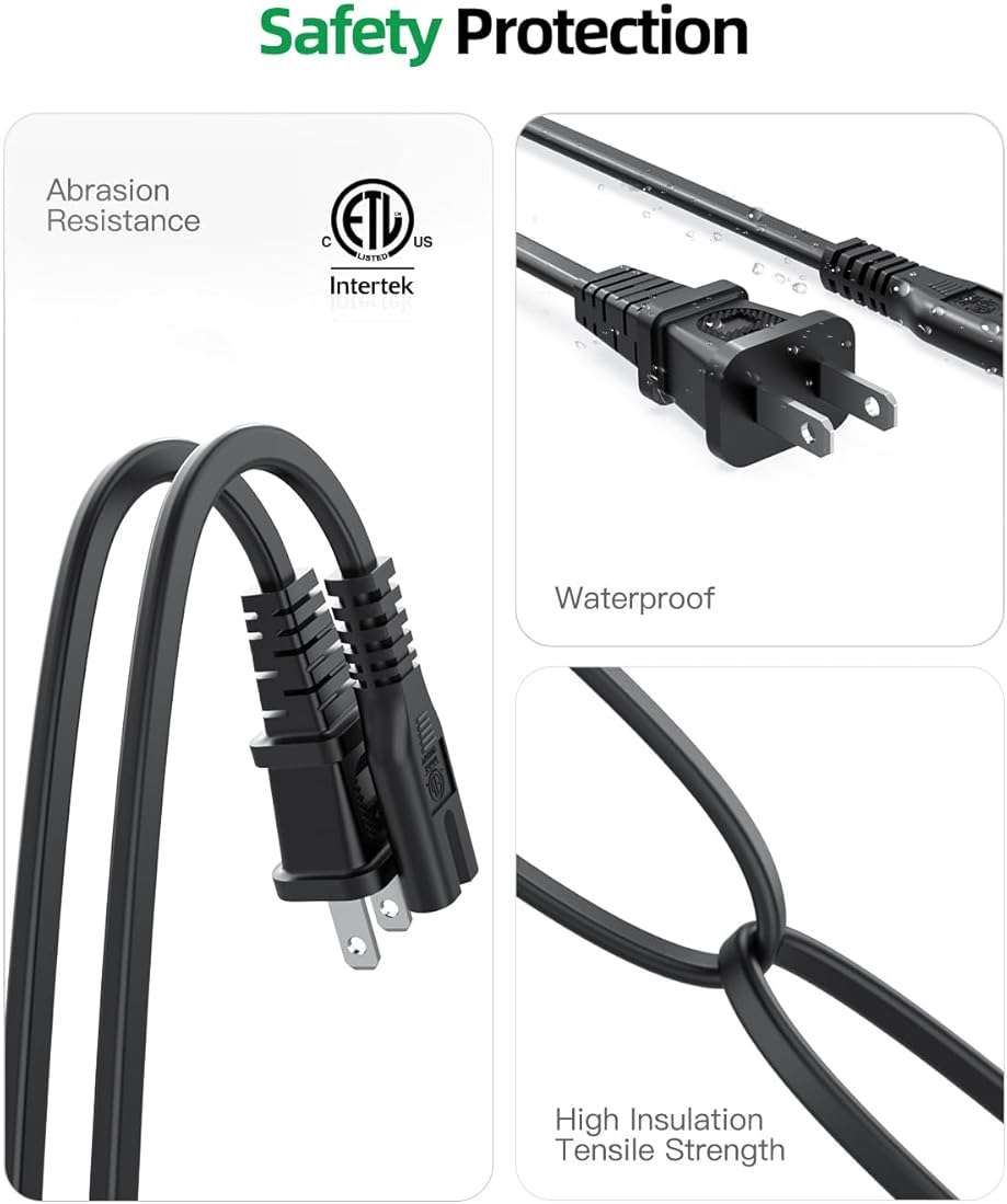 Superer AC Power Cord Cable Fit for Sony PS5 PS4 PS3 Slim PlayStation 5 4 3, Xbox Series X/S, Xbox One X/S, TV, Printer, Speaker, Universal IEC C7 Figure 8 2 Prong Replacement Cables, ETL Listed - Image 5