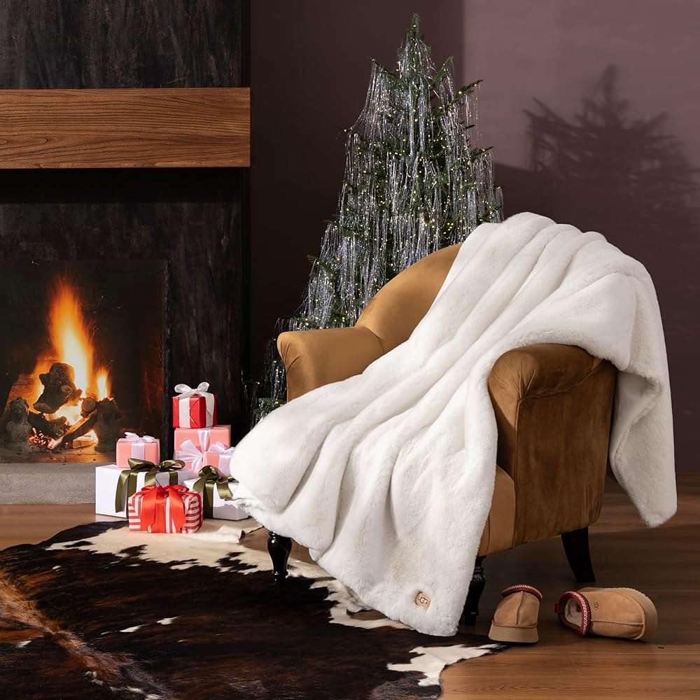 UGG Euphoria Faux Fur Throw Blanket, Warm Fluffy for Couch or Bed, Luxury Bedroom Decor, Blankets, Machine Washable, 50-inch x 70-inch, White Snow - Image 2