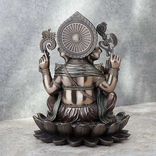 Veronese Design 9 7/8 Inch Lord Ganesha Sitting on Lotus Hindu God Antique Bronze Finish Resin Statue - Image 2