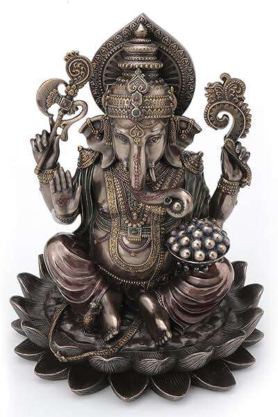 Veronese Design 9 7/8 Inch Lord Ganesha Sitting on Lotus Hindu God Antique Bronze Finish Resin Statue - Image 4