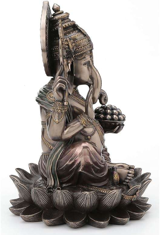 Veronese Design 9 7/8 Inch Lord Ganesha Sitting on Lotus Hindu God Antique Bronze Finish Resin Statue - Image 5