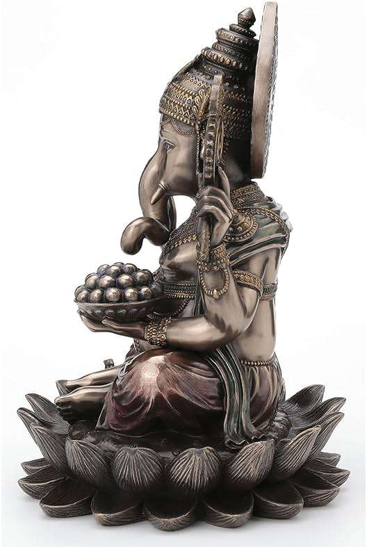 Veronese Design 9 7/8 Inch Lord Ganesha Sitting on Lotus Hindu God Antique Bronze Finish Resin Statue - Image 6