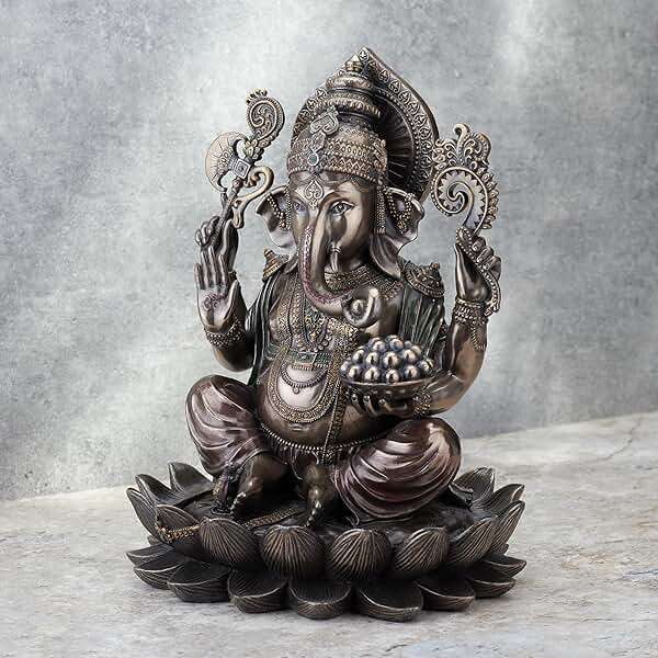 Veronese Design 9 7/8 Inch Lord Ganesha Sitting on Lotus Hindu God Antique Bronze Finish Resin Statue - Image 7