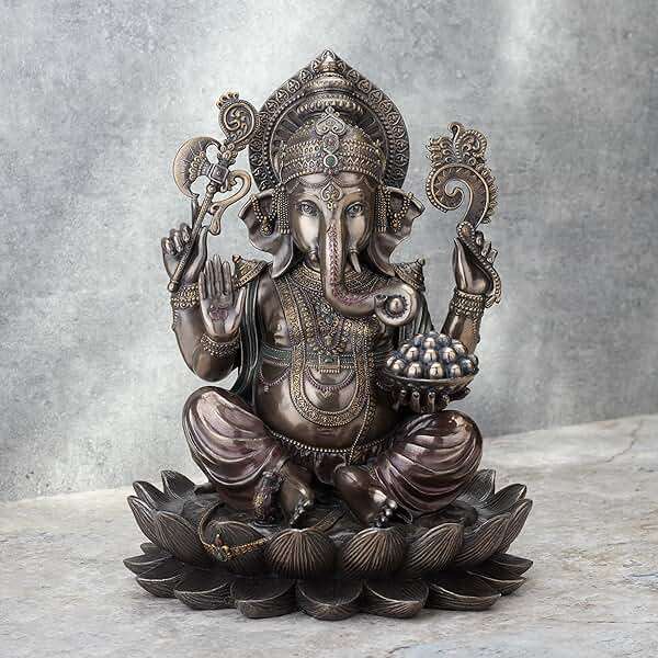 Veronese Design 9 7/8 Inch Lord Ganesha Sitting on Lotus Hindu God Antique Bronze Finish Resin Statue - Image 8