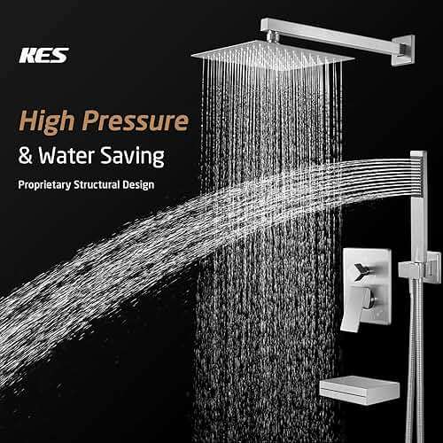 KES Bathtub Shower Faucet Set with Waterfall Tub Spout Shower System 3-Function Shower Faucets Sets Complete with 10 Inch Rain Shower Head, XB6305F18-BN - Image 3